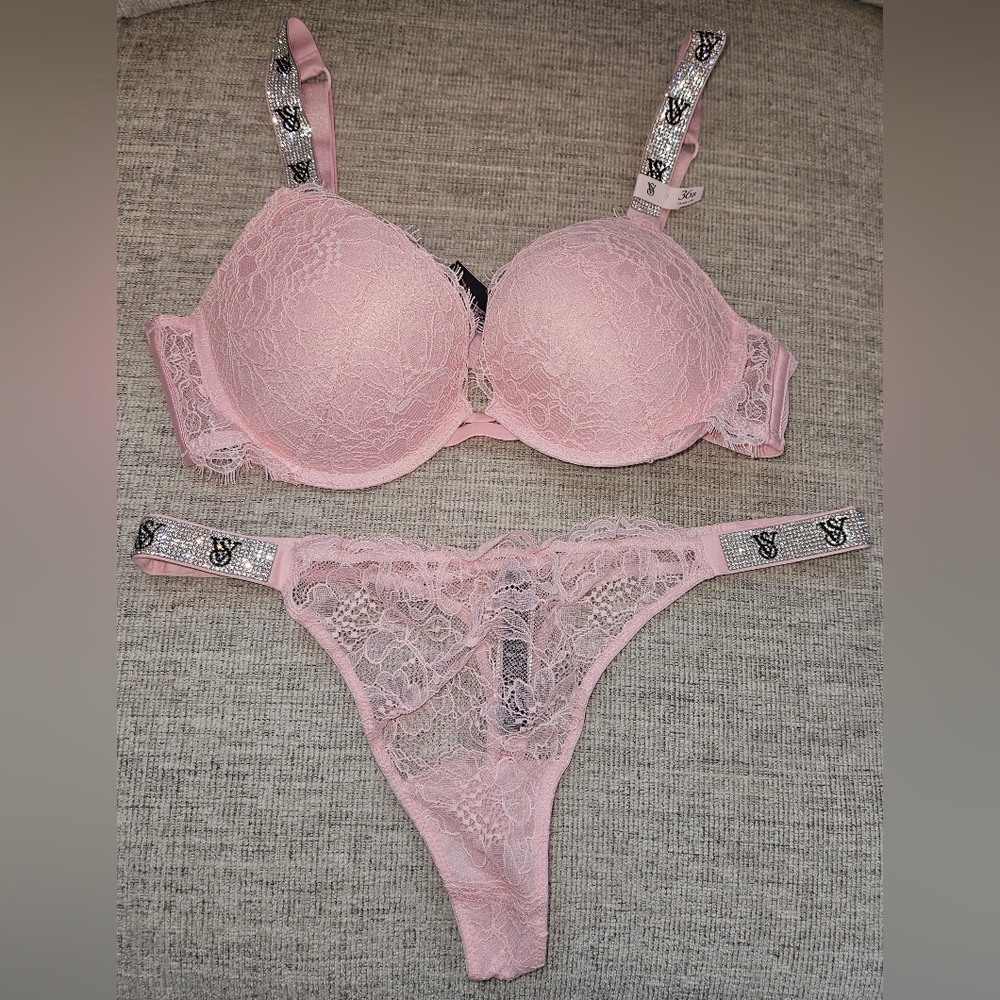 Pink Lace Bra and Panty Set
